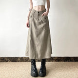 Fongt Style Tooling Metal Mou Nail Half Body Skirt Low Waist Simple Solid Color Base Versatile A-Line Skirt-Outfit