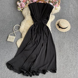 Pure Color Sleeveless Dress-Outfit