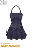 Women Denim Mini Dress Off Shoulder Halter Neck Sleeveless Suspender Dress Summer Y2k Vintage Party Elegant Ladies A-line