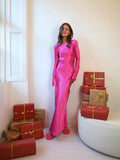 Fongt Elegant Temperament Solid-Colored Back-Back-Scuffed Long-Sleeved Dress 8092