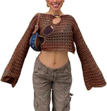 Fongt Summer New Spice Girl Fashion Sexy Irregular Broken Hole Hollow Knit Smock-Outfit