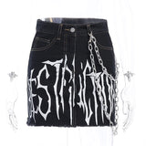 Dark Emo Black Printed Mall Gothic Denim Skirts Grunge Punk Black Aesthetic Bodycon Sexy Mini Skirt Women egirl Alt