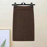 Winter Women Sweater Skirt New 2021 Knitted Midi Skirts Korean Elastic High Waist Elegant Autumn Split Fork Black