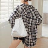 Women's Small Incense Plaid Weed Coat Autumn New Lazy Leisure Long Long-Sleeved Cardigan P4-6038-Outfit
