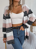 Fongt 2025 Casually Striped Striped Lantern Sleeve Sweater Jacket
