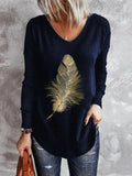 V-neck Leisure Long-sleeved Printed Women's