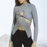 Fongt Style Knitted Women 2025 Spring New Half-High Collar Slimming Thin Knot Hollow High-End Feel