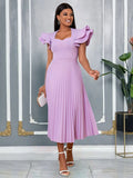 Fongt Spring And Autumn Purple Square Dress Elegant Temperament Casual Commuting 100 Fold Dress Dress