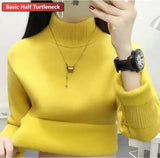 Warm Sweater Pullover Women Slim Thicken Plush Velvet Lined Knitwear Jumper Korean Half Turtleneck Poleras Soft Knit