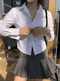 Basic Long Sleeve Button Blouse-Outfit
