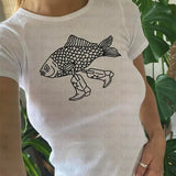 Fish With Legs Graphic White T-Shirt-Outfit