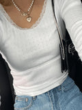 Lace Trim White Knit Top-Outfit