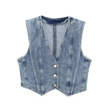 Effect Denim Jacket 6164109 Denim Vest 6164110 Paper Bag Denim Shorts Set-Outfit