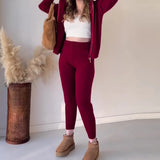 Fongt 2025 New Solid Color Strand Hooded Zip-Up Jacket Casual Home Set