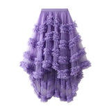 Fongt Skirt Candy Loose Waist Fairy Net Yarn Skirt Fluffy Irregular Lotus Leaf Side Cake Skirt 1376