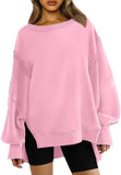 Fongt Women's Clothing 2025 Autumn And Winter New Women's Large Round-Neck Sweatshirt Side Open Fork Long-Sleeved Sweater