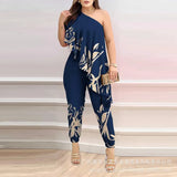 Temperament Women's Wear 2023 Women's Diagonal Shoulder Flounce Jumpsuit-Outfit