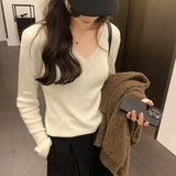 V-Neck Simple Ins Lazy Sweater A New Style Slim In Autumn And Winter Shows Lean Temperament And Wears A Sweater Inside-Outfit