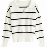 Sweater Women French Retro Striped Tops Lazy Loose Blouses Women Drop Long Sleeves Thin Sweater Women