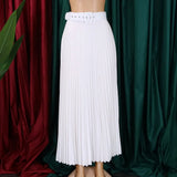 High Waist Pleated Long Skirt With Belt-Outfit