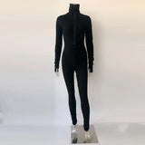 2021 Fall Rib Women Brown Rompers High Neck Soft Bodycon Jumpsuit Lady Birthday Long Sleeve Overalls Stretchy