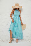 Fongt Women's Summer New Hot Selling Hanging Neck Lotus Leaf Side Long Dress