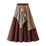 Fongt Breeze 2025 Spring New Irregular Heavy Industry Lattice Lace Splicing Half Skirt High-Waisted Long Dress D8856