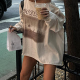 Breeze Loose Retro Print Shoulder-Exposed Long-Sleeved T-Shirt Summer Slant Collar Small Sexy Casual Blouse-Outfit