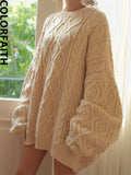 New 2022 Oversized Knitted Lantern Sleeve Solid Wild Minimalist Winter Spring Women Pullovers Sweater Knitwear