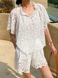 Fongt Women's Clothing Famous Faswear Holiday Set Women's Fashion French Design With White Embroidery Top Shorts