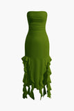 flounce hem maxi dress with ruched