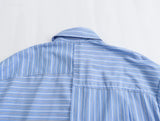 Autumn Style Stitched Striped Asymmetrical Loose Shirt 8532114-Outfit