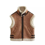 Fongt Women's Clothing 2025 Autumn And Winter New Fur One-Piece Velvet Splicing Vest Vest