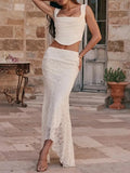 Fongt 2025 New Fashion Sexy Irregular Umbilion Hoisted Sling Suit + Lace Fishtail Suit