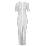 STREET Latest 2022 Fashion Star Style Designer Women's Sexy Perspective Mesh Diamonds Beaded Cardigan Long