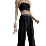 Fongt Women's New Hottie Wearing Sports Vest Braids High-Rise Broad-Legged Trousers Casual Suit