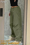Wide Leg Sweatpants Women Vintage Y2K Punk Streetwear Joggers Solid Low Waist Drawstring Trousers Casual Cargo Pants