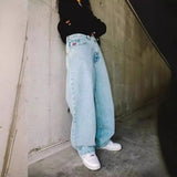 Wang Yibo Same Style Interesting Pattern Printed Jeans High Street Tide Brand Casual Loose Trousers-Outfit