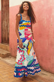 Fongt Southeast Asia New Small Flower Wave Sling Skirt High-End Temperament A-Line Dress-88166-Outfit