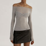 Through Mesh Crop Top Women Pullovers Strapless Short Knit Cropped Tops Ladies Tee Shirt Sexy Off-shoulder T-shirt-Outfit