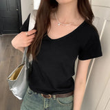 V-Collar Solid Color T-Shirt Small Short-Sleeved T-Shirt Women's New Slim And Thin Underwear In