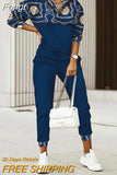 Autumn Lady Casual Long Pants Suit Women Patchwork Zip Top Print Trousers Set Loose High Waist Pants Two Piece Set