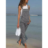 Cargo Pants Women Denim Bib Overalls Jeans Jumpsuits Rompers Ladies Ripped Hole Suspenders Long Playsuit Pockets