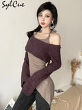 Intellectual Elegant Simple Solid Color Fake Two Pieces Casual Knitted Elastic Breathable Women's Long Top-Outfit
