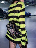 Distressed Stripe Longline Sweater-Outfit