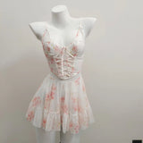 Fongt Fishbone Corset Female Gathering Small Breast Sexy Pure Lust High-End Net Yarn Set Shredded Flowers With Pajamas Set