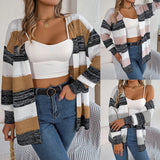 Fongt 2025 Casually Striped Striped Lantern Sleeve Sweater Jacket