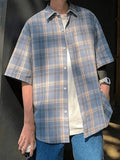Men's Checkered Print Button Down Shirt-Outfit