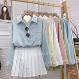 Fongt Chic Texture Folds Loose Long-Sleeved Shirt Women Spring Fresh Design Sense Inside And Outside Wear