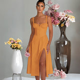 Fongt Spring And Summer New Fashion Leisure Tie To Repair The Fork With High-End Dress Woman